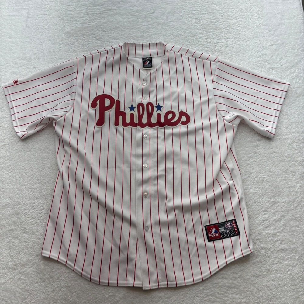 Majestic Philadelphia Phillies Michael Young 10 Pinstripe Jersey XL White Red